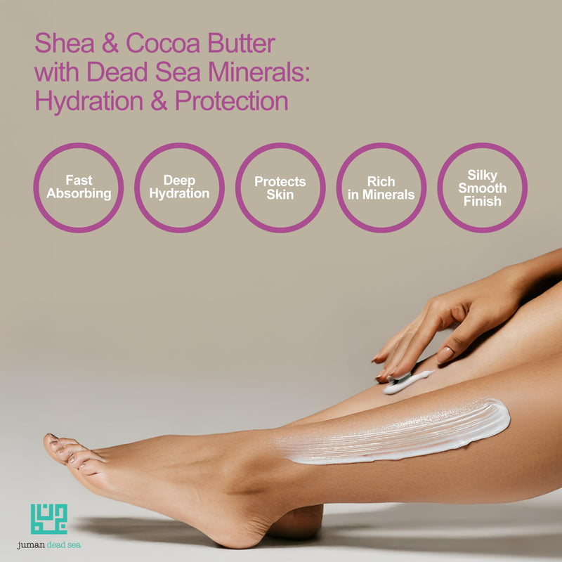 JUMAN Dead Sea Minerals Vanilla & Lavender Body Butter Lotion | Infused with & Vitamin E | Fast Absorbing Lavender Lotion | Vegan Moisturizer for All Skin Types | SLS & Paraben Free | 11.8 OZ