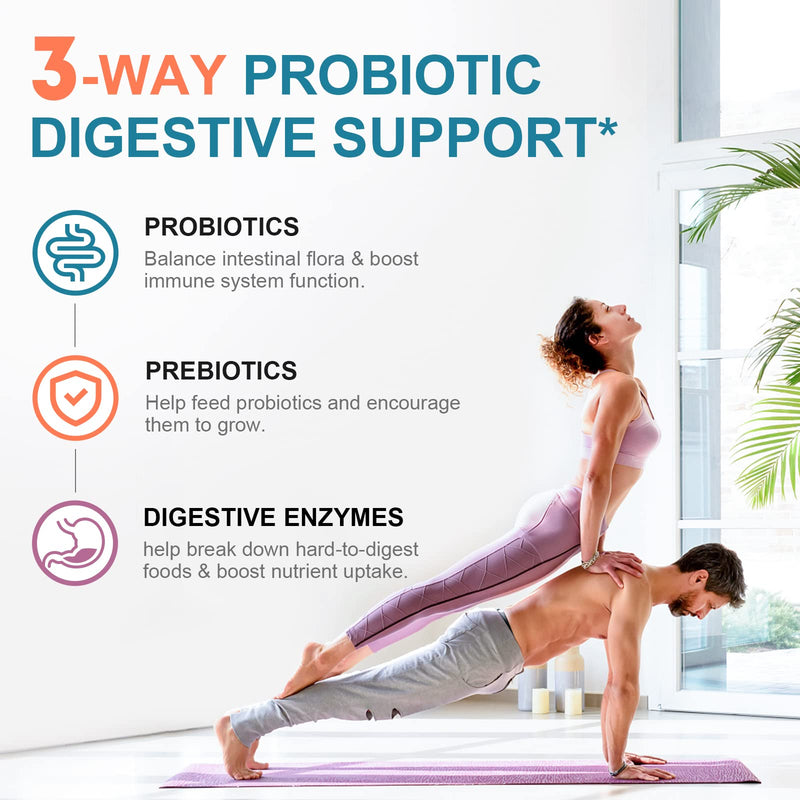 [Australia] - Probiotics 120 Billion CFUs 18 Strains, 3 Prebiotics & Digestive Enzymes for Men Women,Digestive & Immune Support,Shelf Stable Non-GMO 60 Capsules 