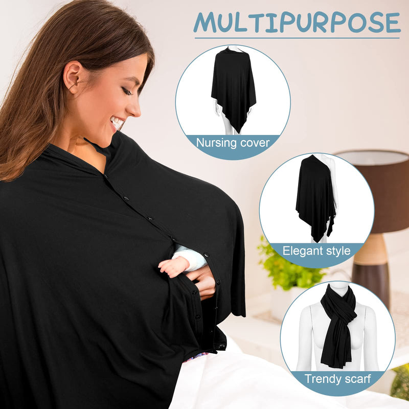 [Australia] - 2 Pieces Nursing Covers for Breastfeeding Nursing Blanket Privacy Breastfeeding Shawl Nursing Poncho Scarf with Button for Boys and Girls Seat Infant Car Seat Canopy Cover (Black, Gray) Black, Gray 