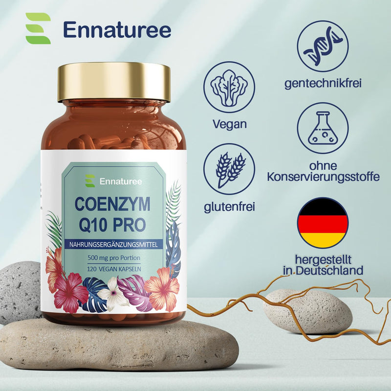 [Australia] - Ennaturee Coenzyme Q10 Pro Capsules 500mg High Dose 120 Vegan Capsules 4 Month Range Antioxidant Coenzyme Q10 Supplements Natural and High Bioavailability Laboratory Tested 