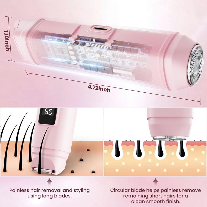 Bikini Trimmer for Women,IPX7 Waterproof Painless Electric Razors for Trip,Portable&Easy Cleaning Lady Underarm Pubic Leg Arm Body Face,Electric Shaver for Travel&Shower Use,Gifts for Women,Pink Pink