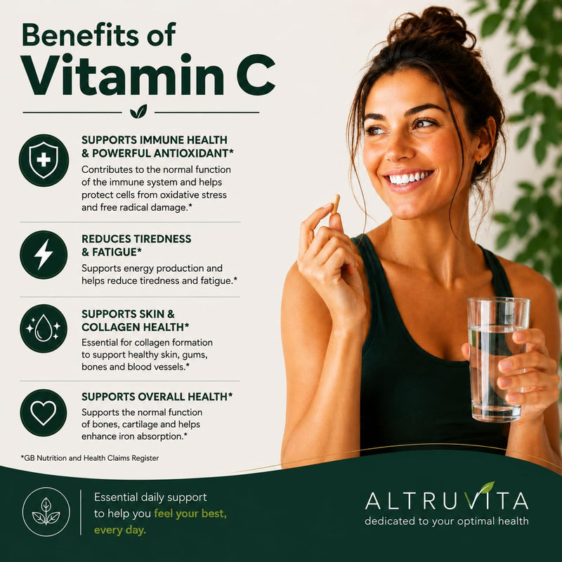 Vitamin C Supplement 1000mg, High Strength, High Absorption, Supports Immune Health, Antioxidant Protection, Reduces Fatigue, 60 Capsules, 2-Month Supply Vegan, Made in the UK 1000mg per capsule (Pack of 60)