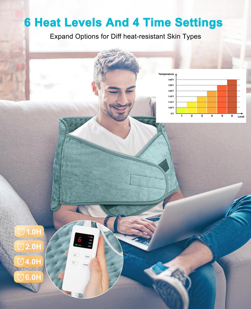 [Australia] - Aasonida Heating Pad for Back Pain, Electric Heating Pad with 6 Heating Options, Heat Pad for Back Neck Shoulder Belly Soft Flannel Surface 
