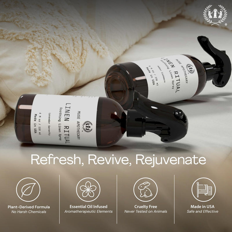 [Australia] - Muse Apothecary Linen Ritual - Aromatic, Soothing, and Relaxing Linen Spray for Bedding, Laundry and Fabric Spray Freshener - Infused with Aromatherapy Essential Oils - Lavender Serenity Linen Ritual - Lavender Serenity 8 Fl Oz (Pack of 1) 