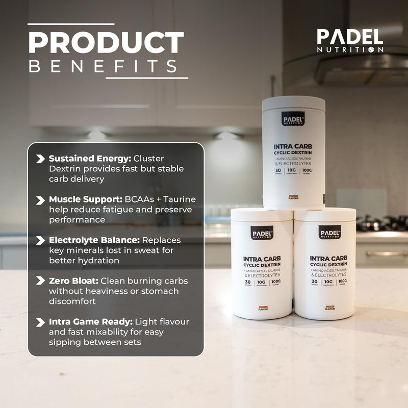 Intra CARB Supplement for Padel Tennis - 30 Servings | Intra Match Fuel with Cluster Dextrin | Sustained Energy, Muscle Support & Electrolyte Balance by Padel Nutrition (Raspberry Lemonade) Raspberry Lemonade