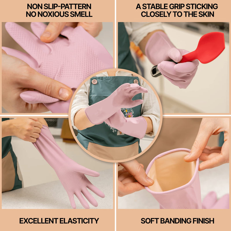 [Australia] - MAMISON 3 Pairs Colorful Reusable Waterproof Household Dishwashing Cleaning Rubber Gloves, Non-Slip Kitchen Glove Medium 