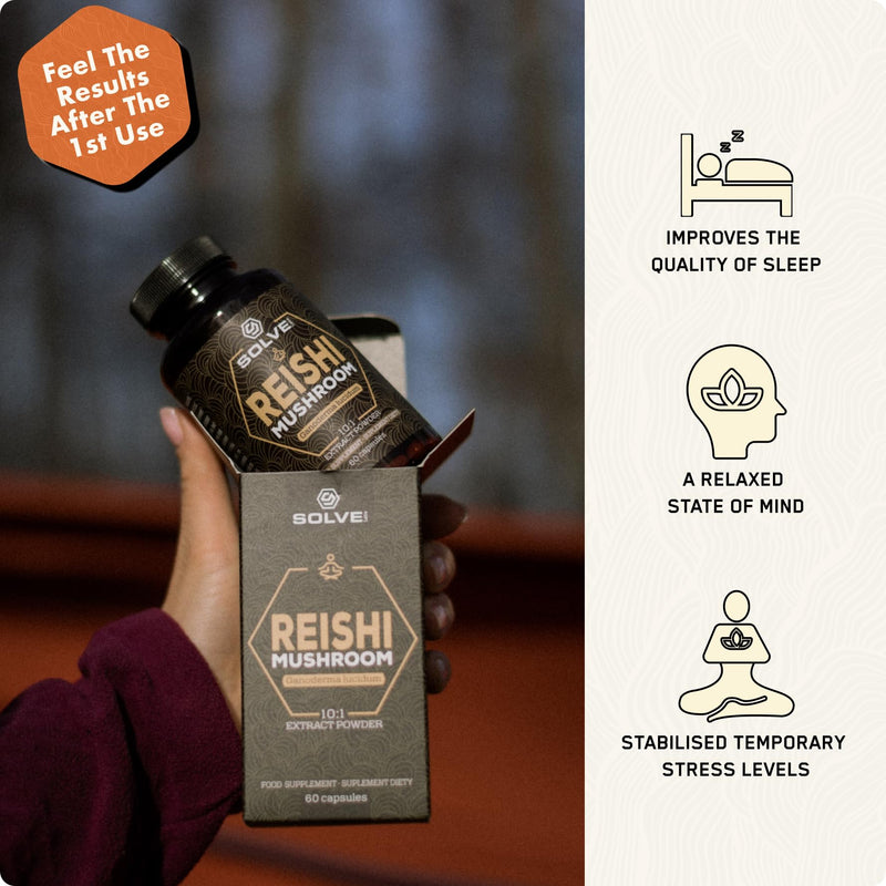 ● Premium Reishi Mushroom Capsules ● 51% Beta-D-Glucans ● 10:1 Concentrate ● No Fillers & Additives ● Vegetarian & Kosher ● 60 Capsules ● 1 Month Supply