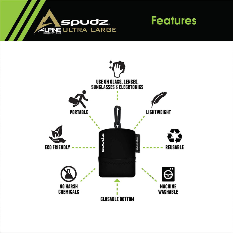 [Australia] - SPUDZ Ultra | Microfiber Cloth Screen Cleaner and Lens Cleaner | Closable Bottom | Black | 10 x 10 Inches 10 x 10 Inch 