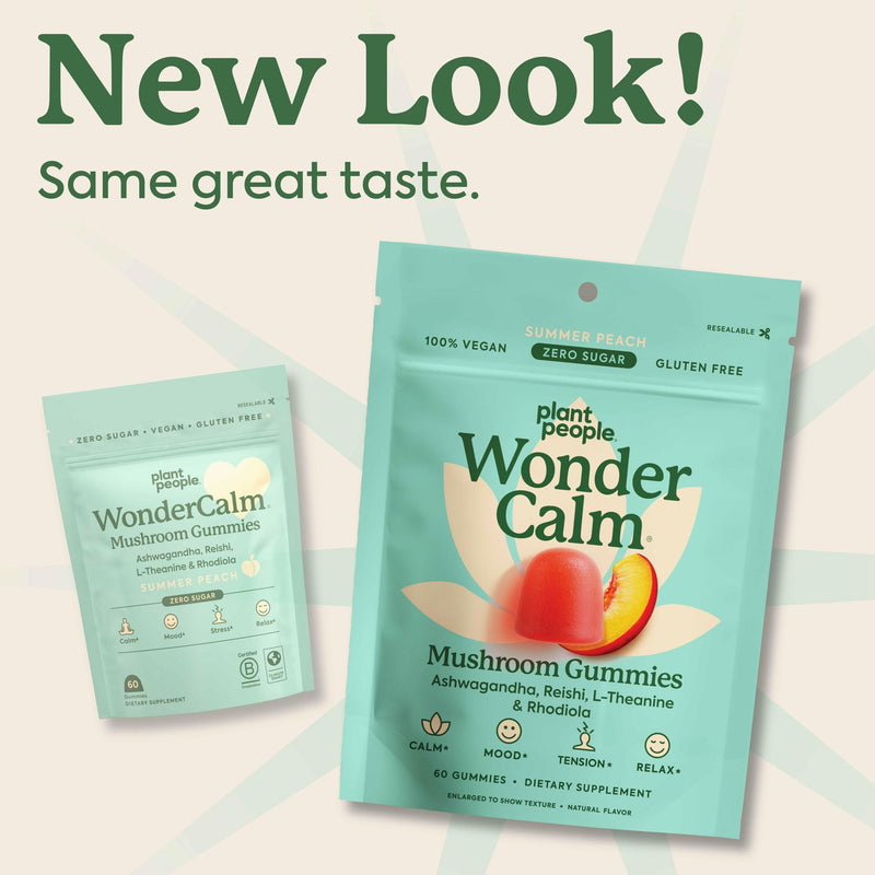 [Australia] - Plant People WonderCalm Mushroom Gummies - Natural Ashwagandha Supplement to Ease Stress & Boost Mood for Adults Without Sugar, Gluten or Artificial Colors, Vegan-Friendly, Peach Flavor, 60 Count 60 Count (Pack of 1) 
