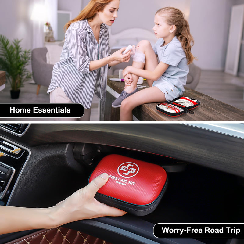 [Australia] - Mini First Aid Kit - 150 Piece Small Waterproof Hard Shell Medical Kit for Home, Car, Travel, Camping, Truck, Hiking, Sports, Office, Vehicle & Outdoor Emergencies- Small First Aid Medical Kit (Red) Red 