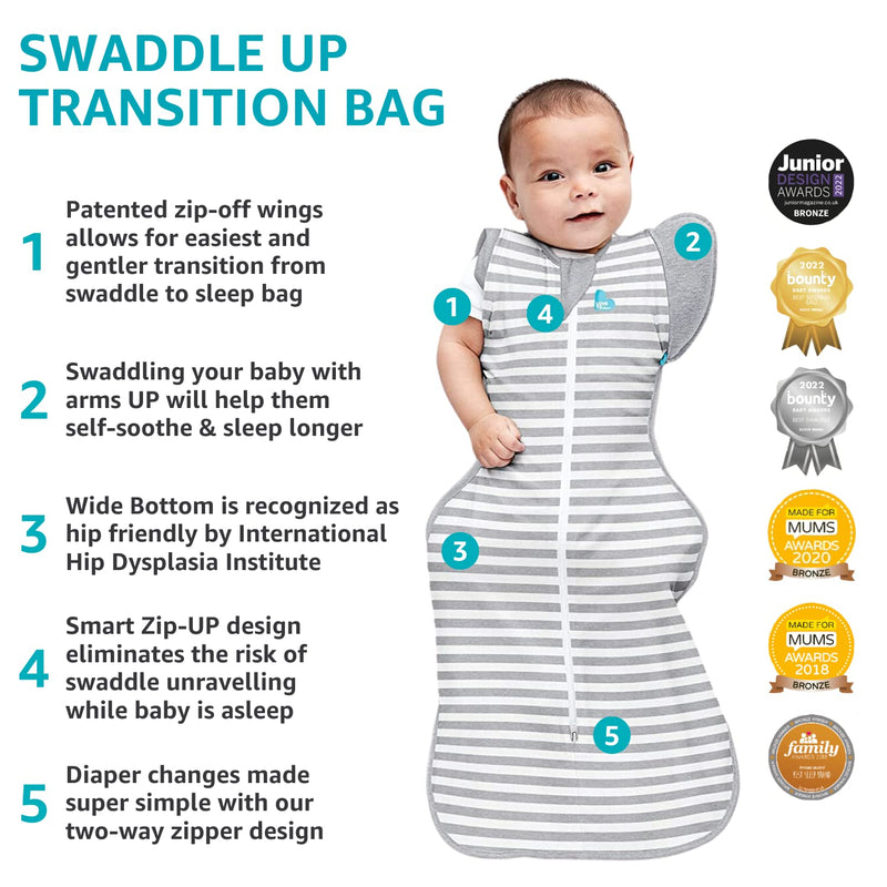 [Australia] - Love to Dream Swaddle UP Transition Bag, Patented Zip-Off Wings, Gently Help Baby Safely Transition from being Swaddled Grey Medium (13-19 lbs.) 