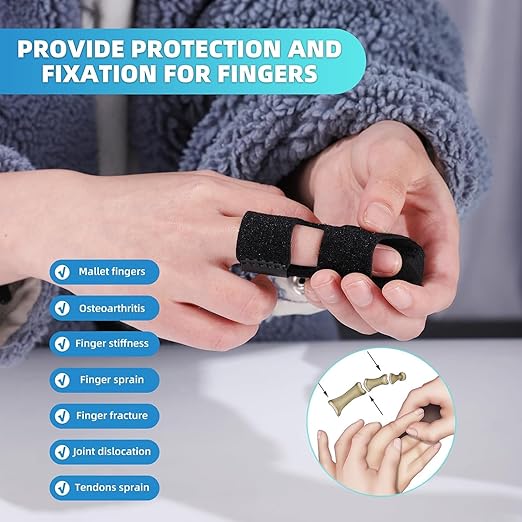 [Australia] - AIEX 4 Pcs Finger Splints, Finger Straightener with Air Holes, Finger Support Finger Stabilizer Brace for Strained Sprained Fingers Arthritis or Tendinitis (Black) 