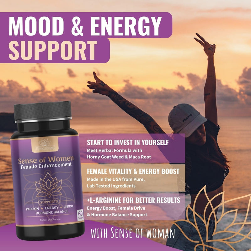 [Australia] - Sense of Women Natural Female Enhancement Pills | Female Libido Booster for Women to Increase Mood, Energy and Hormone Balance | Horny Goat Weed Maca Root Extract 60 Veggie Capsules 