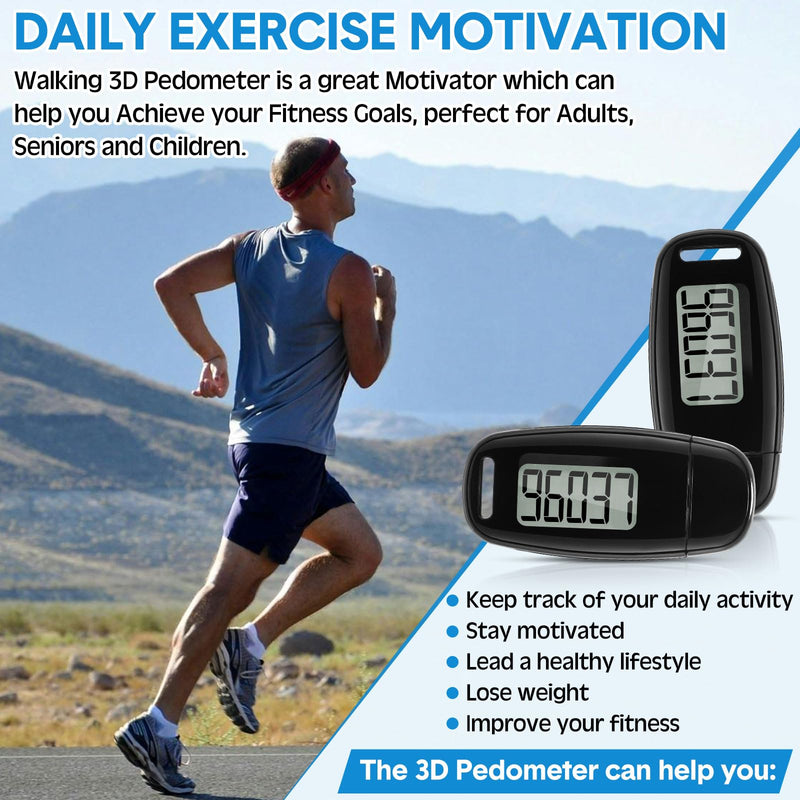 [Australia] - 2 Pcs 3D Pedometer Step Counter for Walking USB Rechargeable Step Tracker with Removable Clip and Lanyard Accurately Step Counter for Men Women Kids Seniors Exercise Fitness (Black) 