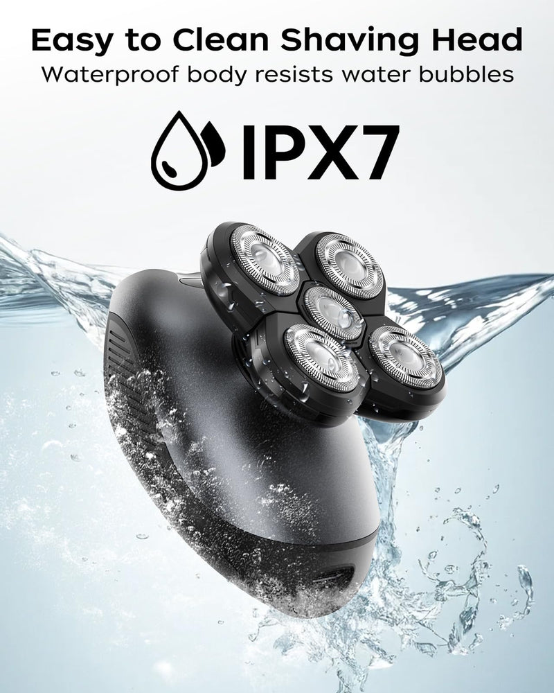 [Australia] - Head Shavers for Bald Men, 5-in-1 Electric Razor for Men with IPX7 Waterproof, 5D Rotary Shaver, Wet Dry Bald Head Shavers Grooming Kit, LED Display Rechargeable Body Hair Trimmer for Home & Travel 