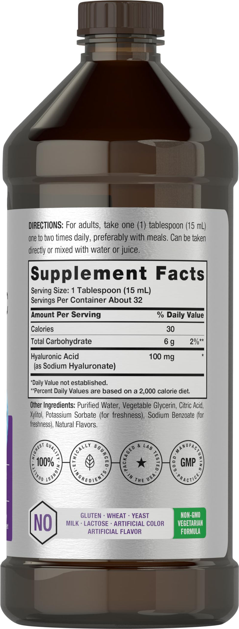 Horbäach Liquid Hyaluronic Acid Supplement | 100 mg | 16 oz | Mixed Berry Flavor | Non-GMO and Gluten Free Formula