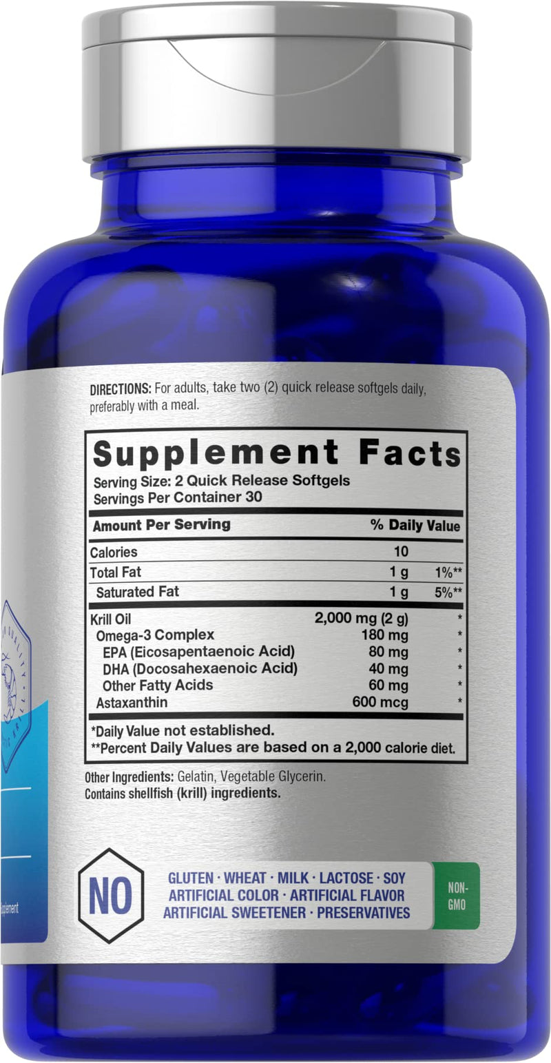 Horbäach Antarctic Krill Oil 2000mg | 60 Softgel Capsules | Omega-3, EPA, DHA Supplement | with Astaxanthin | Non-GMO, Gluten Free