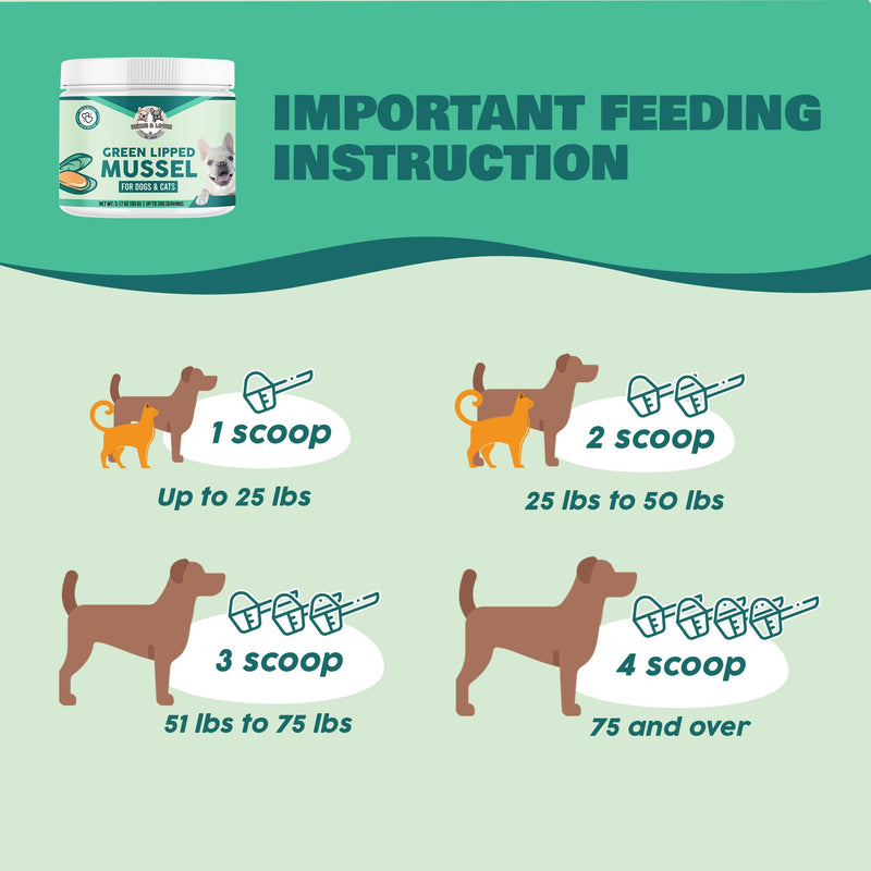 Benji & Louie Green Lipped Mussels Powder for Dogs and Cats 3.17 oz (90g) - 300 Servings - Sourced from USA - Rich in Omega-3 Fatty Acids for Joint, Skin & Coat Health, Made in USA - PawsPlanet Australia