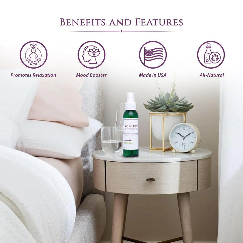 Lavender Sleep Spray for Pillows, Linens & Pajamas – Natural Calming Lavender & Chamomile Aromatherapy Mist with Amethyst & Reiki Energy. Deep Sleep + Bedtime Relaxation for Adults & Kids. 4 ounce (2) Chamomile (2 Pack)