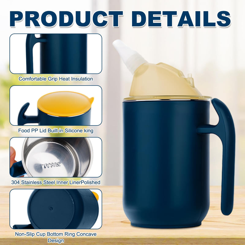 3-in-1 Leak-Proof Drinking Cup Stainless Steel 400 ml Sippy Cup Seniors with Handles, Sippy Cup for Seniors, for Seniors, Patients, Disabled People, Maternity, Leak-Proof