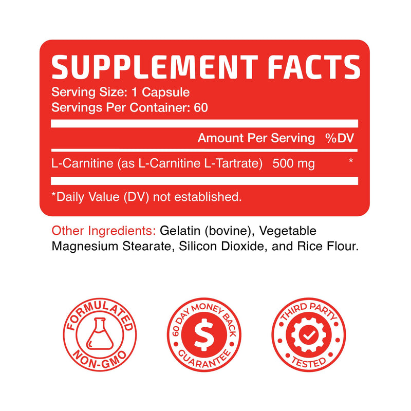 L Carnitine 1100mg | Performance, Fitness, Energy & Metabolism Support Supplement for Men & Women | L-Carnitine L Tartrate Complex to Support Thermogenesis & Weight Management | Vitamin D | 60 Tablets