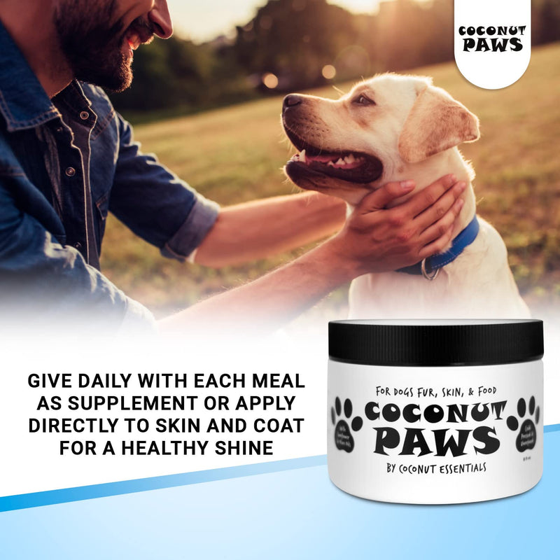 Coconut Paws Coconut Oil for Dogs Skin and Coat, Itching Relief, Hot spot Treatment, Hair Loss, aceite de Coco para Perros | w/Olive & Sunflower Oils | Vet Recommended 8oz - COCONUT ESSENTIALS - PawsPlanet Australia