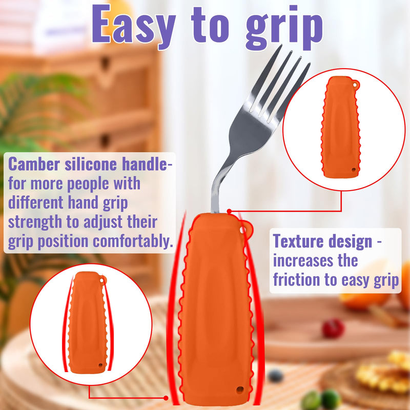 [Australia] - Adaptive Weighted Silverware Utensils Angled Fork for Hand Tremors Parkinsons,Weighted Utensils with Non-Slip Easy Grip Handles for Independent Eating(Left Hand,Orange,Pack of 1) Fork-Left Hand,Orange 
