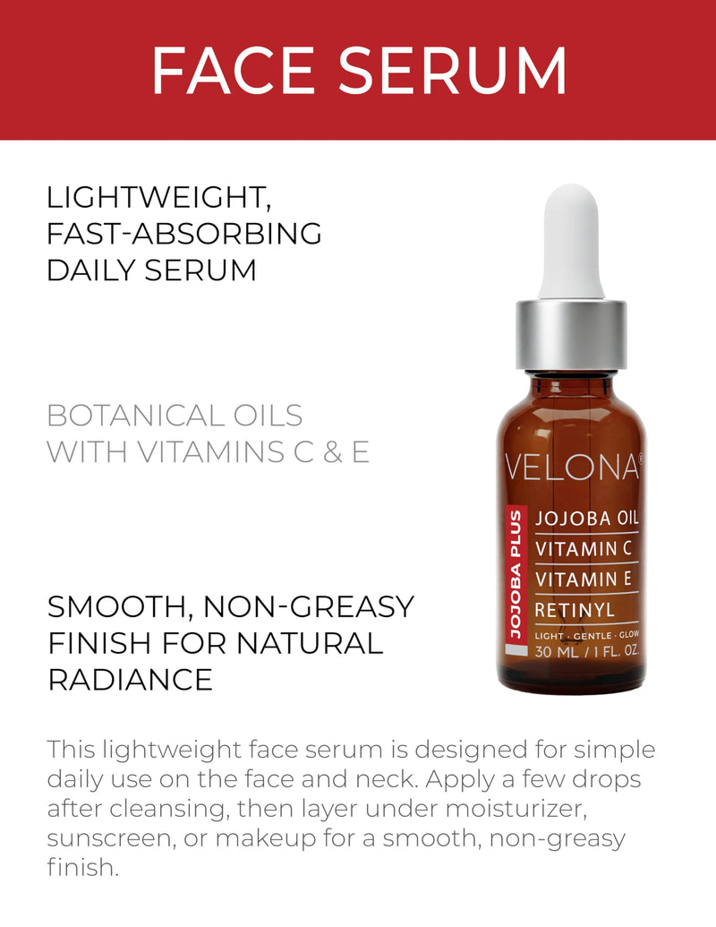 velona Jojoba Plus Face Oil - 1 Fl Oz | Jojoba oil, Vitamin C, Vitamin E, Retinyl | Lightweight Hydrating Serum | Moisturizing Skin | Glow & Balance