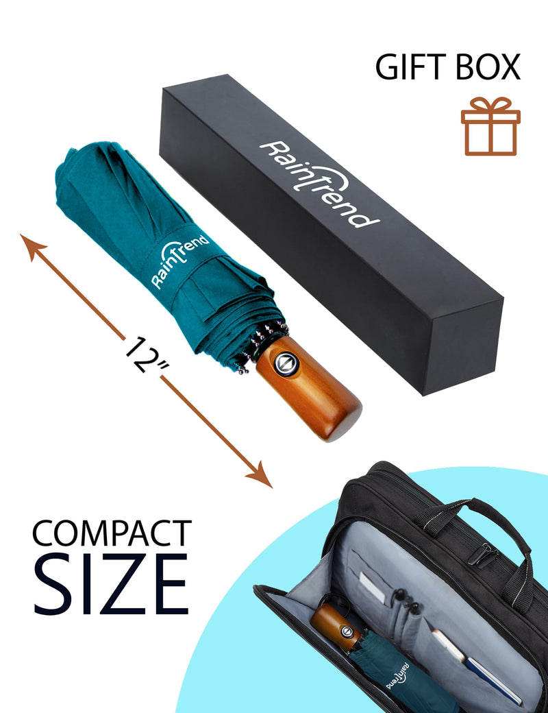 Raintrend 2 Pack Umbrellas for Rain Windproof Travel Teal and Burgundy Umbrella - Large Double Canopy but Compact Folding Portable - Automatic Strong Wind Resistant Construction
