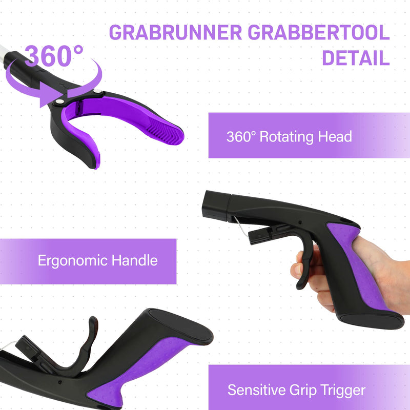 [Australia] - 2 Pack 32 inch FDA Registered GrabRunner Heavy Duty(up to 10 lbs) Reacher Grabber Tool with Strong Magnetic (New Purple) Purple(pack of 2) 