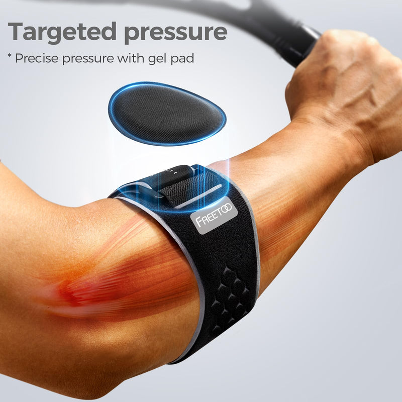 [Australia] - FREETOO Tennis Elbow Brace for Men Women for Tendonitis Relief Treatment, Tennis Elbow Strap with Gel Pad, Golfers Elbow Brace for Men for Pain, Forearm Brace for Medial Epicondylitis Grey S/M Grey-Black 