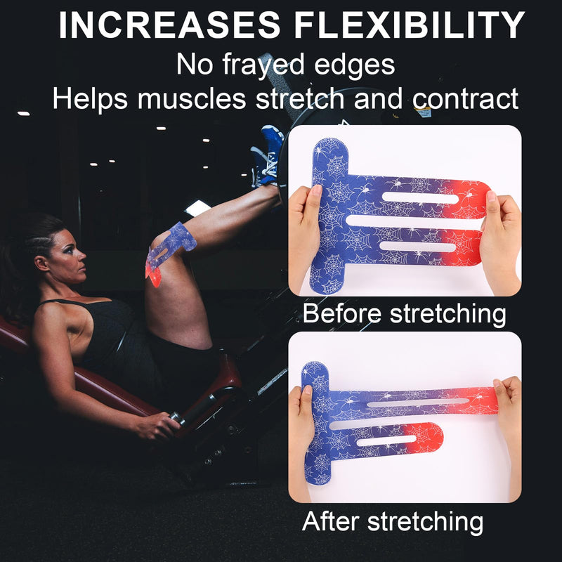 12pcs Precut Kinesiology Tape for Knees, Red Blue Gradient Waterproof Elastic Pre-Cut Breathable Sports Recovery Tape Stickers Supplies for Muscle Support & Comfort Stability