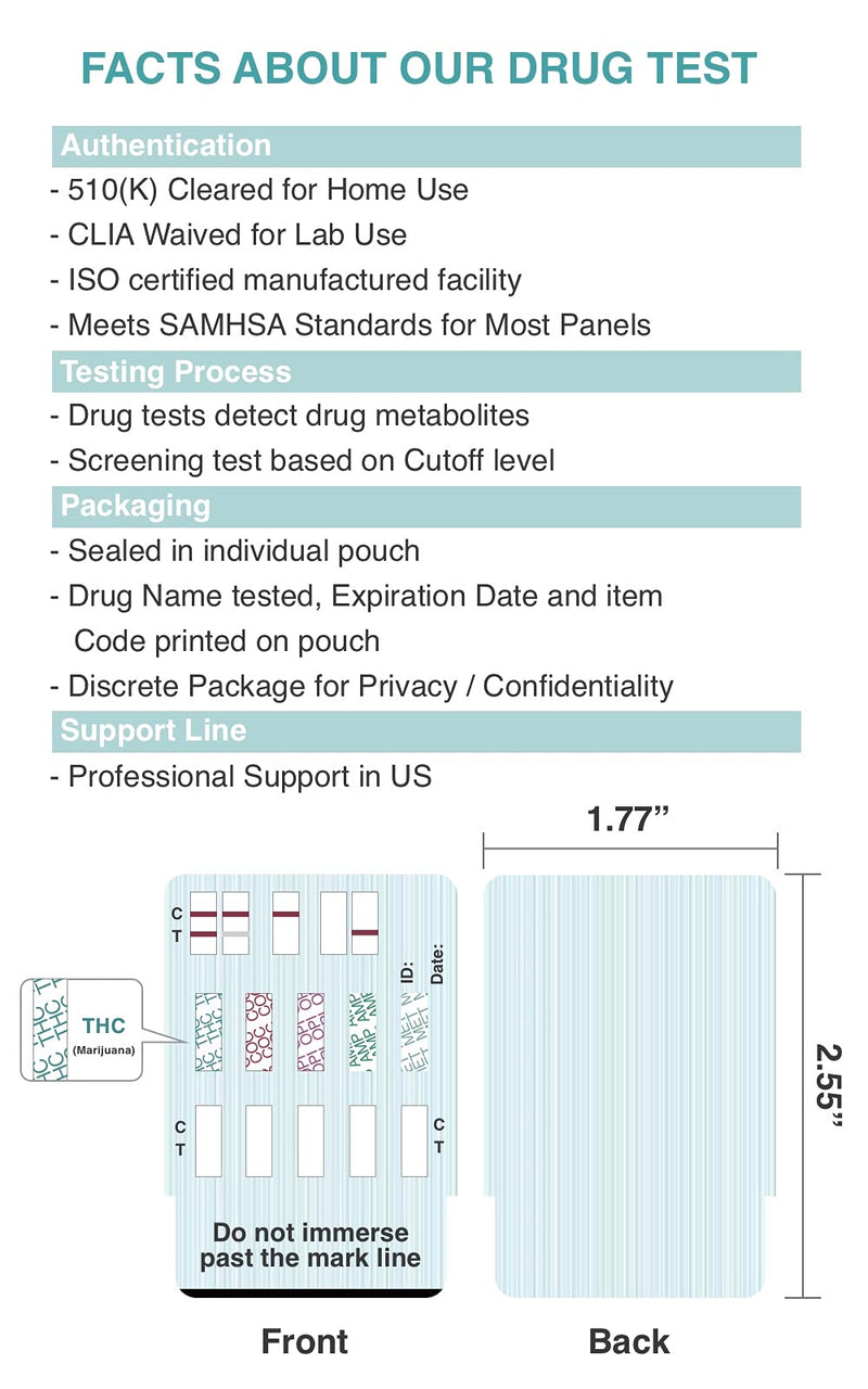 Easy@Home 5 Panel Instant Drug Test Kits - Testing Marijuana (THC), COC, OPI 2000, AMP, MET/mAMP- Urine Dip Drug Testing -#EDOAP-254-15 Pack FSA or HSA Eligible 15 Count (Pack of 1)