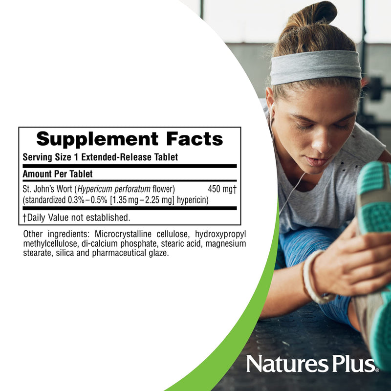 [Australia] - Natures Plus Herbal Actives St John's Wort, Extended Release - 450 mg, 60 Vegan Tablets - Vegetarian, Gluten-Free - 60 Servings 1 