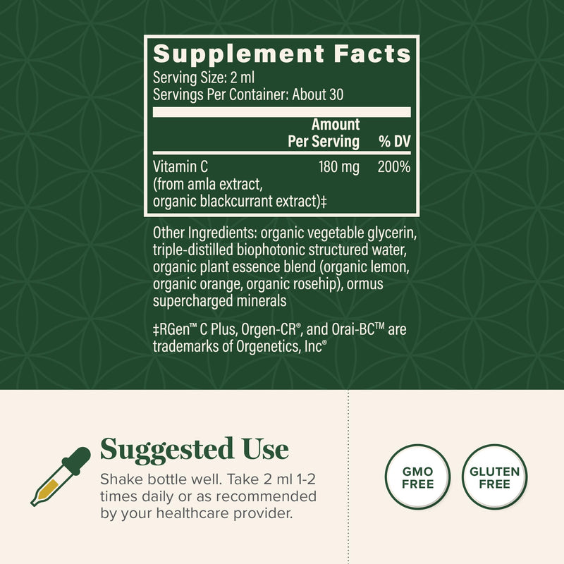 Organic Vitamin C Liquid Drops 180mg, Immune & Energy Support (2 Oz) | Global Healing Vitamina C Vitamin C Liquid Drops Antioxidant Immune