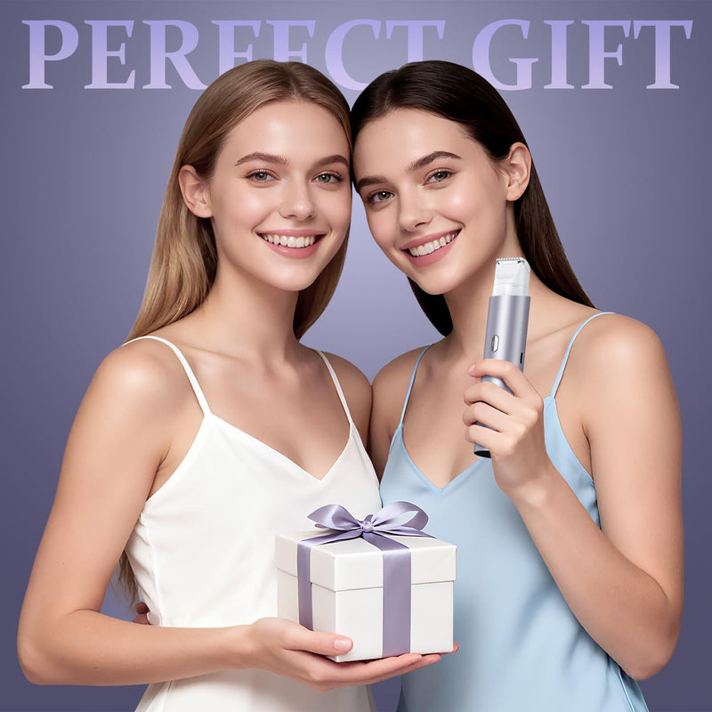 Bikini Trimmer for Women, Dual Head Face Shaver Body Hair Trimmmer, IPX7 Waterproof Womens Electric Razor for Legs, Purple