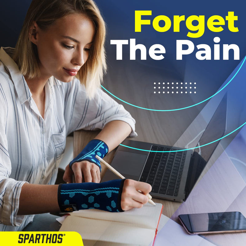Sparthos Wrist Support Sleeves (Pair) – Medical Compression for Carpal Tunnel and Wrist Pain Relief – Wrist Brace for Men and Women – Made from Innovative Breathable Elastic Blend Medium Cobalt Blue