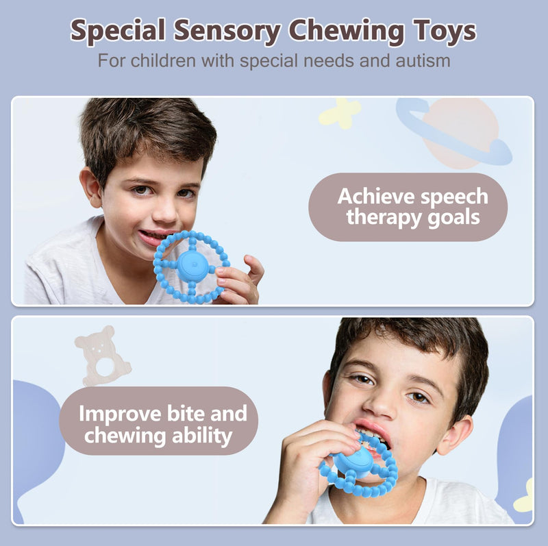 [Australia] - Vibrating Sensory Chew Toy, Teether Teething Toys for Babies6-12 8-18 Months, Sensory Toys for Kids with Autism&Toddler Travel Essential,1-2 Year Old Christmas Boys Girls Gifts idea(Blue) Blue 