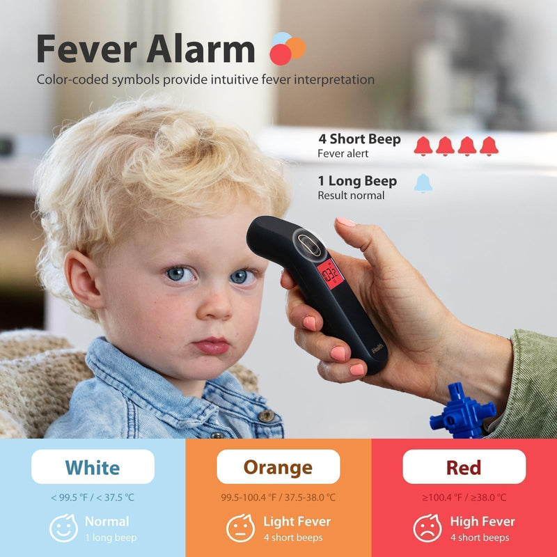 [Australia] - iHealth Touchless Thermometer for Adults and Kids, Color-Coded Alert & Silent Mode, 1-Second Accurate Fever Check, Portable for Home, Travel Use - PT2L Black 