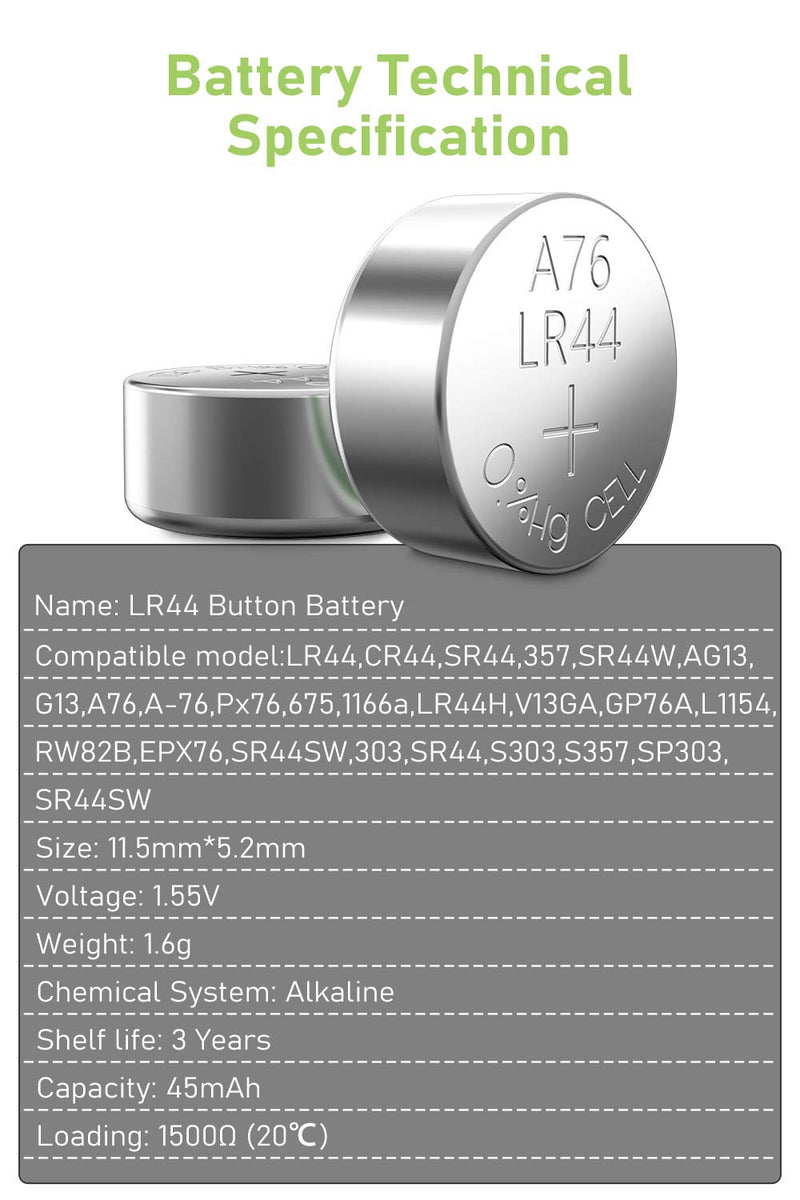 [Australia] - POWEROWL LR44 Batteries 24 Count, High Capacity AG13 357 303 SR44 L1154F A76 Premium Alkaline Battery 1.5V Button Coin Cell Batteries 24P 