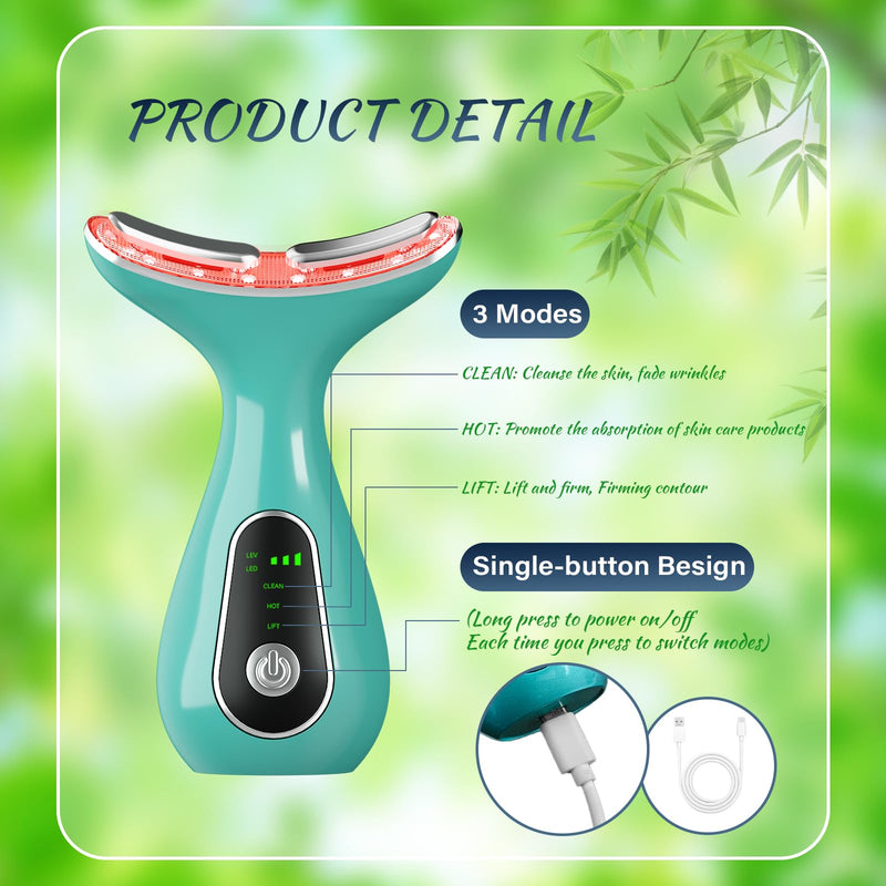 Face Massager Tool, Facial and Neck Massager Beauty 3-in-1 Triple Action Light, Thermal, and Vibration for Skin Care Face Sculpting Tool (Green) Green