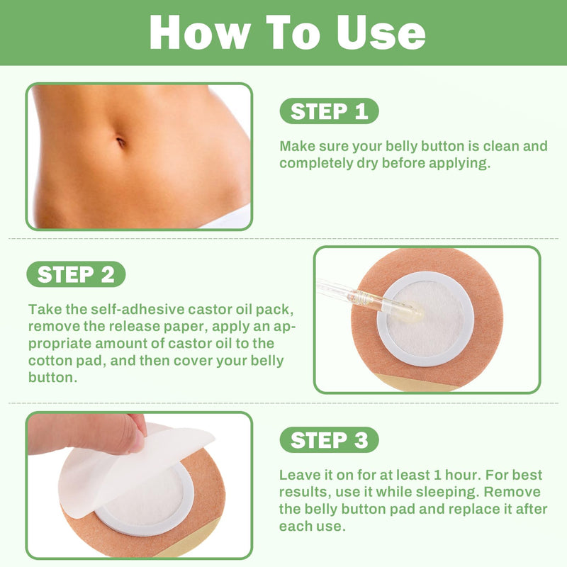 [Australia] - 30Pcs Castor Oil Pack Wrap for Belly Button with 4oz Organic Castor Oil in Glass Bottle, Highly Absorbent Cotton Belly Button Patches Self Adhesive 30pcs belly pack with oil 