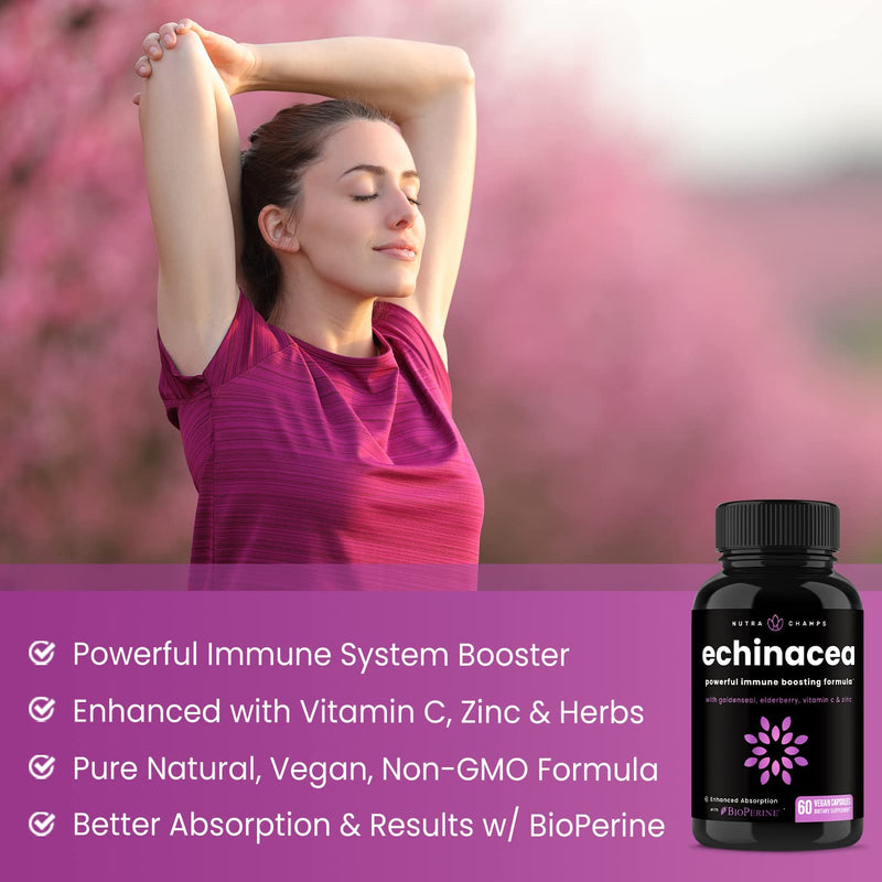 [Australia] - Echinacea Goldenseal 1000mg with Elderberry, Vitamin C, Zinc & Ginger | Immune Boost Vegan Echinacea Capsules with Goldenseal Root & BioPerine for Absorption | Premium Echinacea Root Supplement 