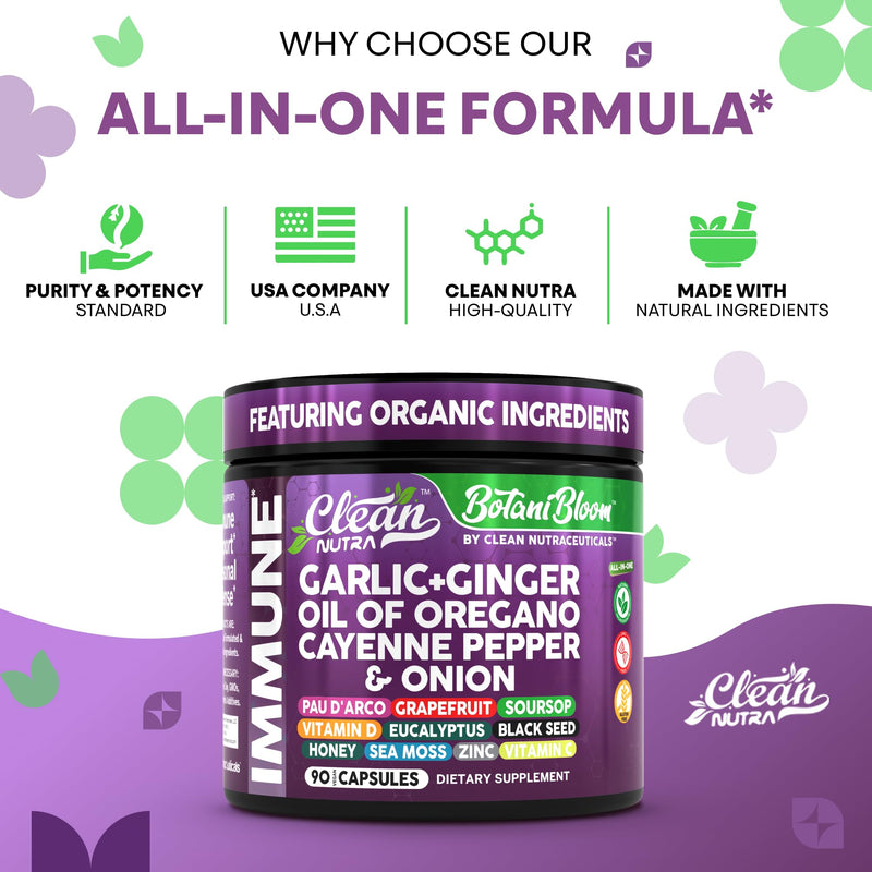 [Australia] - Clean Nutra Garlic Ginger Oil of Oregano Cayenne Pepper Grapefruit Soursop Black Cumin Sea Moss Black Pepper Vitamin C and Zinc VIT C Detox Gut Health Black Seed Cleanse 90 Vegan Capsules 