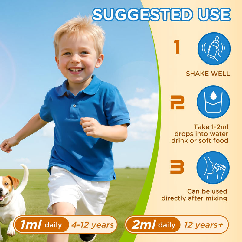 Vitamin D3 K2 Drops for Kids Liquid Supplement with Calcium, Omega 3, Zinc, Vitamin D3 K2 for Calcium Absorption Healthy Bones, Brain Development & Immune System, Non-GMO, Vegan, Orange Flavor 2 Fl Oz 2 Fl Oz (Pack of 1)
