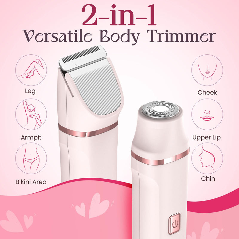 [Australia] - Bikini Trimmer for Women - Painless Electric Razors for Silk Skin,Cordless Body Shaver for Trip,Replaceable Lady Facial Razor, IPX7 Waterproof&Easy Cleaning, Ceramic Blade, USB Charge Dock Pink 2-in-1 Pink 