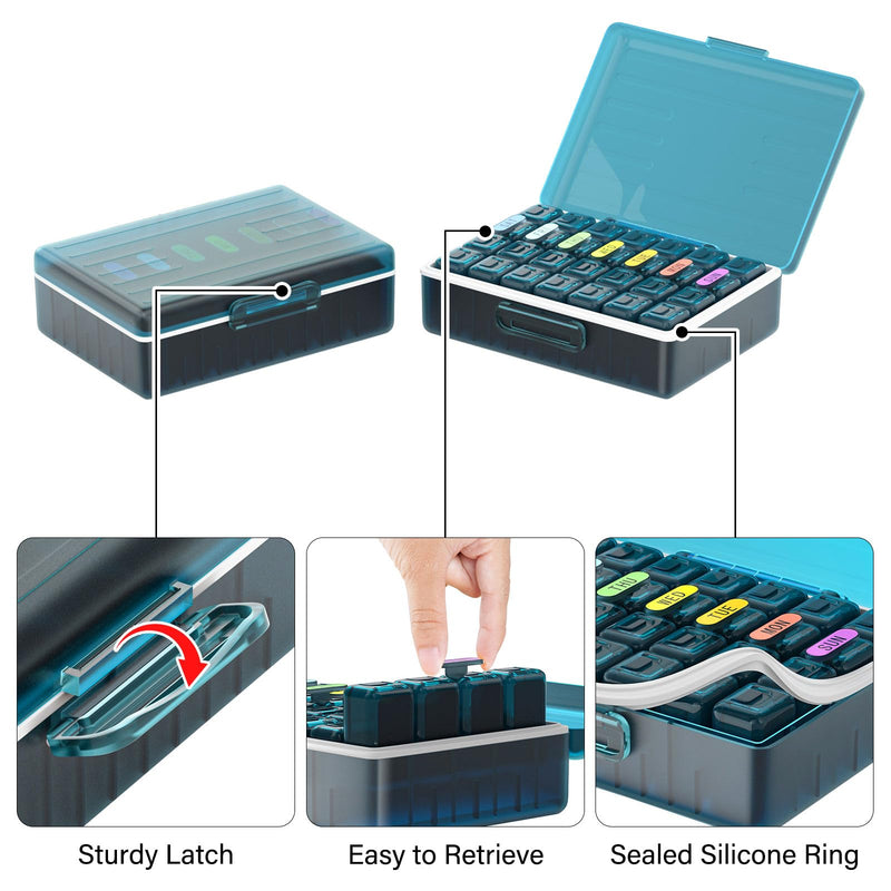 Weekly Pill Organizer 4 Times a Day, Large Compartments Pill Box 4X 7 Day, Medicine Organizer Pill Case for Pills/Vitamins/Fish Oils/Medication/Supplements (4x7 Blue) 4 Times x 7 Days