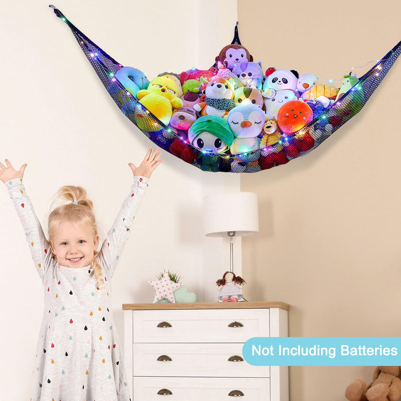 [Australia] - Stuffed Animals Net or Hammock Kids Toy Storage Organizer with LED Light Unicorn Castle Hanging Corner Stuffed Animals Holder Kids Girls Room Decor (Pack of 1) Black 51'' x 51" x 71" (Pack of 1) 