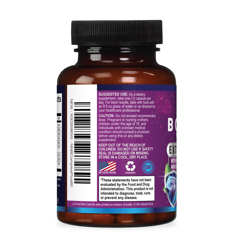 B Complex Vitamins Capsules - Super Complete B-100 Complex with Vitamin B12 B6 C Biotin Folate & Folic Acid for Immune & Energy Support - Supplement for Heart, Brain, & Nerve Support - 60 Capsules 60 Count (Pack of 1)