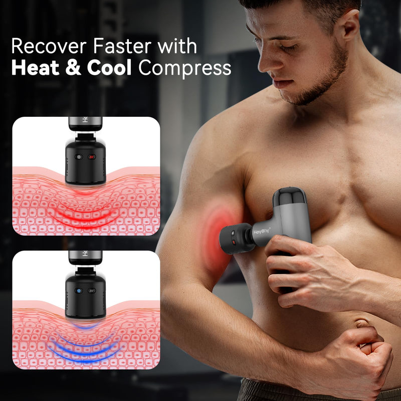 [Australia] - Mini Massage Gun with Heat and Cold, Deep Tissue Massage Gun, Portable Percussion Muscle Massager with 4 Massage Heads for Athletes 